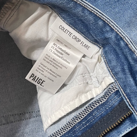 Paige Colette Crop Flare Distressed Blue Jeans w Raw Hem - Picture 11 of 16